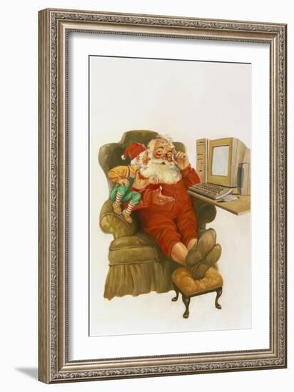 Santa Learning Computer-Hal Frenck-Framed Giclee Print