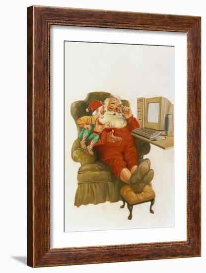 Santa Learning Computer-Hal Frenck-Framed Giclee Print