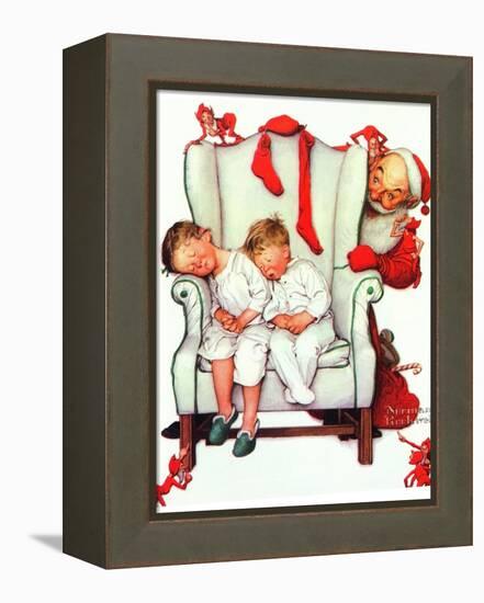 Santa Looking at Two Sleeping Children (or Santa Filling the Stockings)-Norman Rockwell-Framed Premier Image Canvas