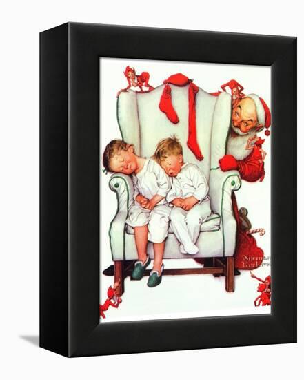 Santa Looking at Two Sleeping Children (or Santa Filling the Stockings)-Norman Rockwell-Framed Premier Image Canvas