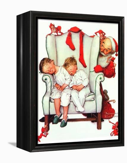 Santa Looking at Two Sleeping Children (or Santa Filling the Stockings)-Norman Rockwell-Framed Premier Image Canvas