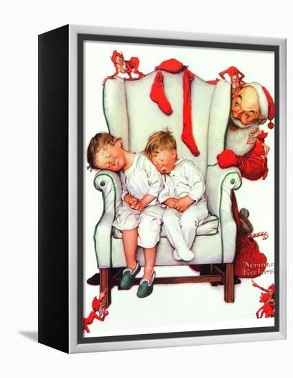Santa Looking at Two Sleeping Children (or Santa Filling the Stockings)-Norman Rockwell-Framed Premier Image Canvas