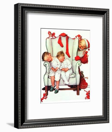 Santa Looking at Two Sleeping Children (or Santa Filling the Stockings)-Norman Rockwell-Framed Giclee Print