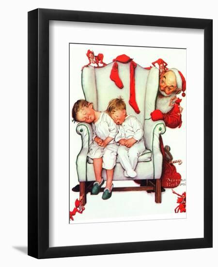 Santa Looking at Two Sleeping Children (or Santa Filling the Stockings)-Norman Rockwell-Framed Giclee Print