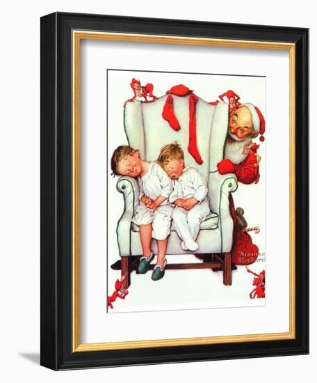 Santa Looking at Two Sleeping Children (or Santa Filling the Stockings)-Norman Rockwell-Framed Giclee Print