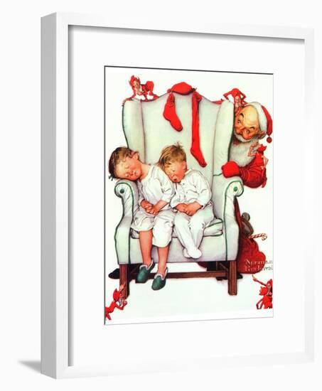 Santa Looking at Two Sleeping Children (or Santa Filling the Stockings)-Norman Rockwell-Framed Giclee Print