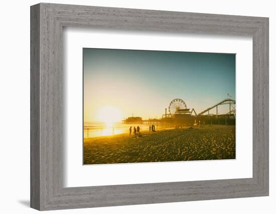 Santa Monica Beach Pier in California Usa at Sunset. Retro Colors-Stoycho Stoychev-Framed Photographic Print