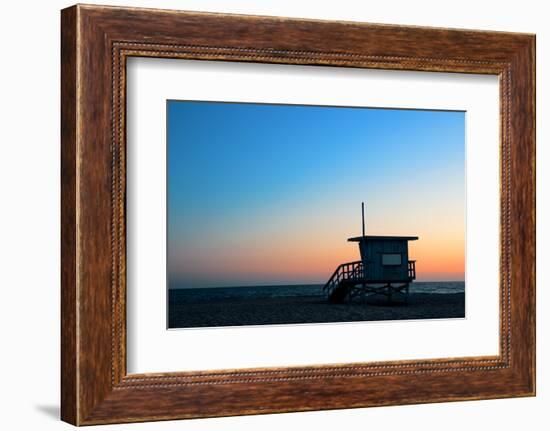Santa Monica Beach Safeguard Tower at Sunset in Los Angeles-Songquan Deng-Framed Photographic Print