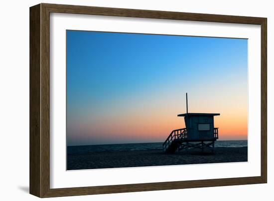 Santa Monica Beach Safeguard Tower at Sunset in Los Angeles-Songquan Deng-Framed Photographic Print