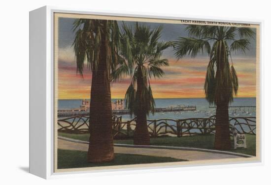 Santa Monica, CA - Yacht Harbor and Sunset View-Lantern Press-Framed Stretched Canvas