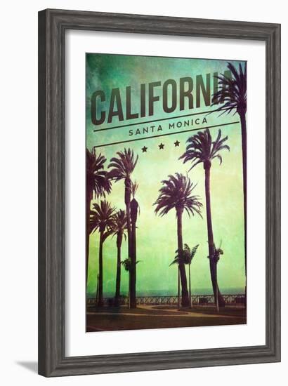 Santa Monica, California - Boardwalk and Palms-Lantern Press-Framed Art Print