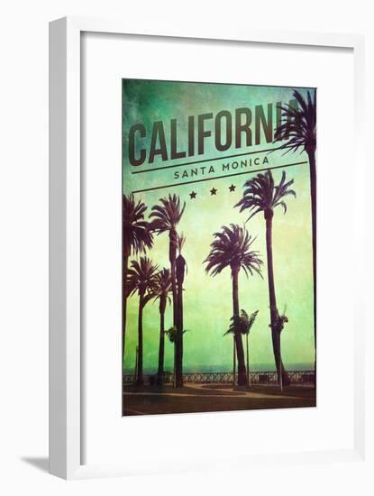 Santa Monica, California - Boardwalk and Palms-Lantern Press-Framed Art Print