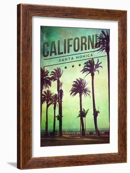 Santa Monica, California - Boardwalk and Palms-Lantern Press-Framed Art Print