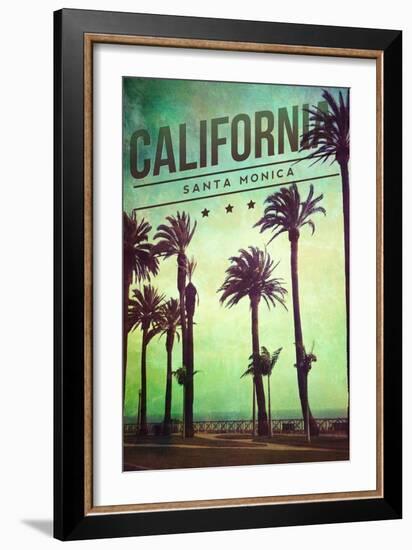 Santa Monica, California - Boardwalk and Palms-Lantern Press-Framed Art Print