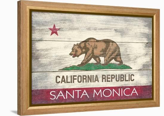 Santa Monica, California - California State Flag - Barnwood Painting-Lantern Press-Framed Stretched Canvas