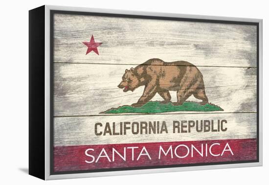 Santa Monica, California - California State Flag - Barnwood Painting-Lantern Press-Framed Stretched Canvas