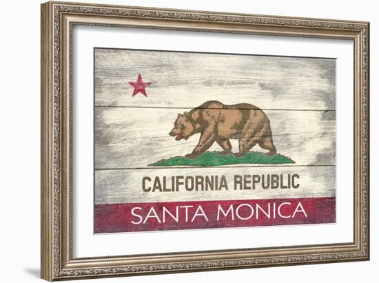 Santa Monica, California - California State Flag - Barnwood Painting-Lantern Press-Framed Art Print