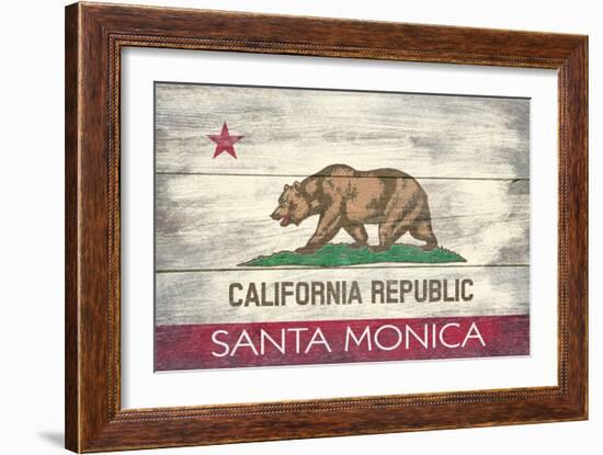 Santa Monica, California - California State Flag - Barnwood Painting-Lantern Press-Framed Art Print