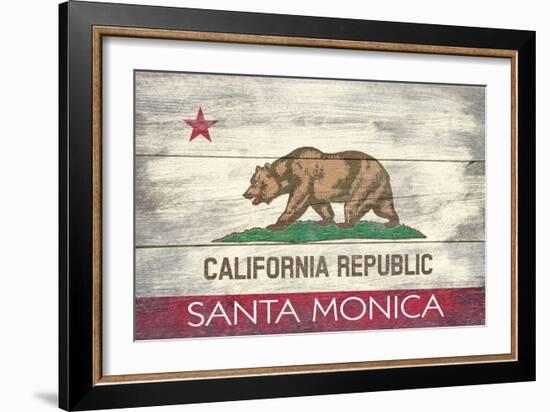 Santa Monica, California - California State Flag - Barnwood Painting-Lantern Press-Framed Art Print