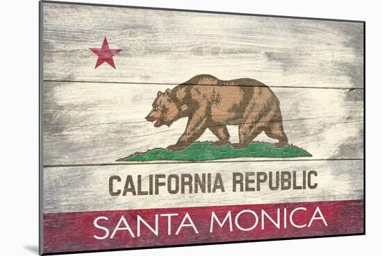 Santa Monica, California - California State Flag - Barnwood Painting-Lantern Press-Mounted Art Print