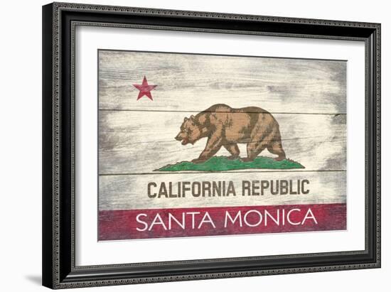 Santa Monica, California - California State Flag - Barnwood Painting-Lantern Press-Framed Art Print