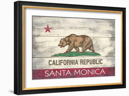 Santa Monica, California - California State Flag - Barnwood Painting-Lantern Press-Framed Art Print