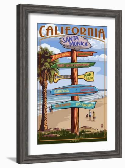 Santa Monica, California - Destination Sign-Lantern Press-Framed Art Print