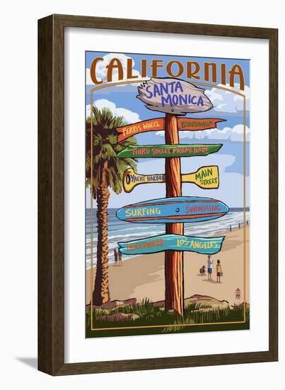 Santa Monica, California - Destination Sign-Lantern Press-Framed Art Print