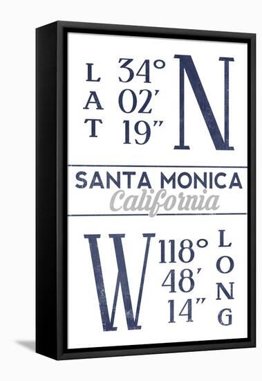 Santa Monica, California - Latitude and Longitude (Blue)-Lantern Press-Framed Stretched Canvas