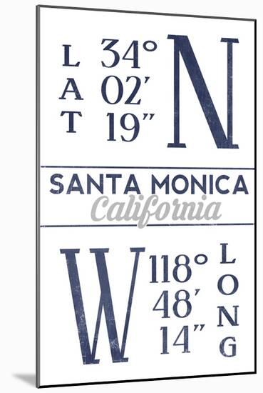 Santa Monica, California - Latitude and Longitude (Blue)-Lantern Press-Mounted Art Print