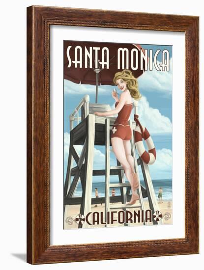Santa Monica, California - Lifeguard Pinup-Lantern Press-Framed Art Print
