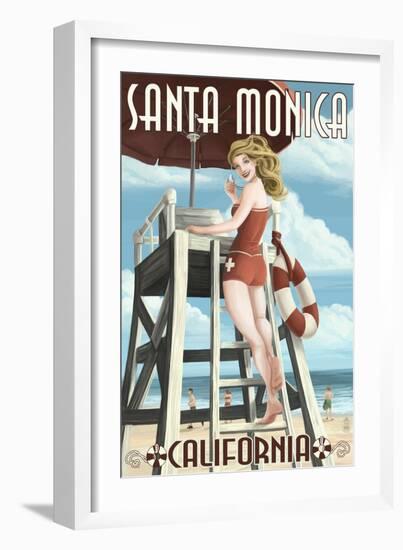 Santa Monica, California - Lifeguard Pinup-Lantern Press-Framed Art Print