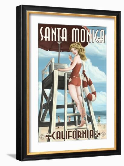 Santa Monica, California - Lifeguard Pinup-Lantern Press-Framed Premium Giclee Print
