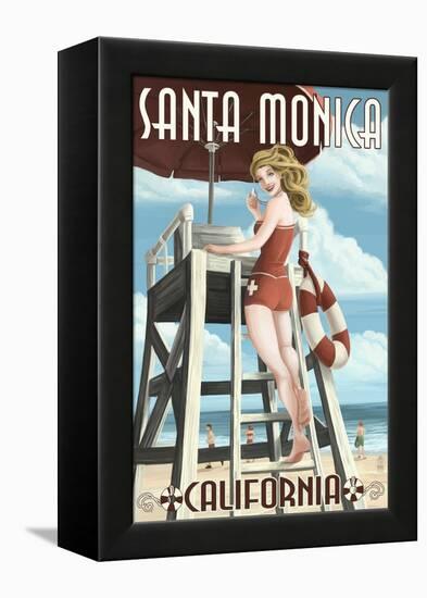 Santa Monica, California - Lifeguard Pinup-Lantern Press-Framed Stretched Canvas