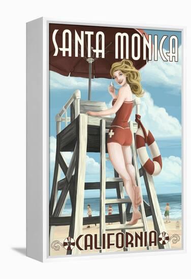 Santa Monica, California - Lifeguard Pinup-Lantern Press-Framed Stretched Canvas