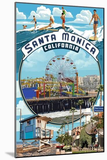 Santa Monica, California - Montage Scenes-Lantern Press-Mounted Art Print