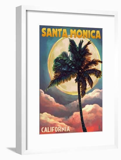 Santa Monica, California - Palm and Moon-Lantern Press-Framed Art Print