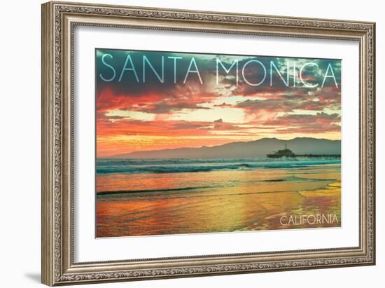 Santa Monica, California - Pier at Sunset-Lantern Press-Framed Art Print