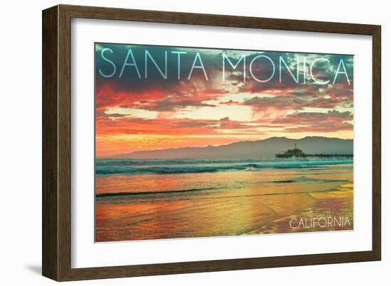 Santa Monica, California - Pier at Sunset-Lantern Press-Framed Art Print