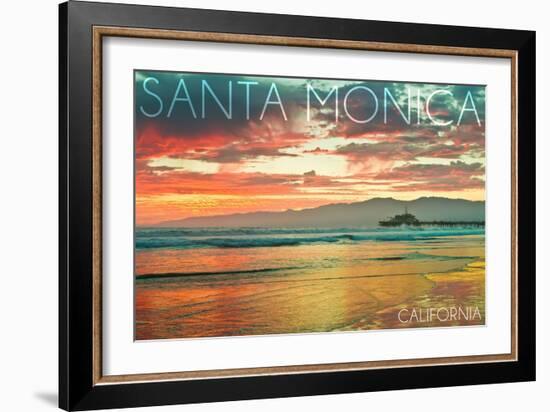 Santa Monica, California - Pier at Sunset-Lantern Press-Framed Art Print