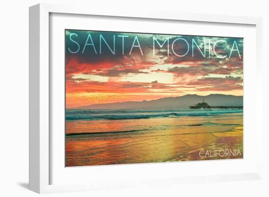 Santa Monica, California - Pier at Sunset-Lantern Press-Framed Art Print