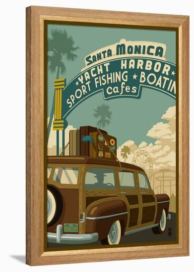 Santa Monica, California - Route 66 - Pier Scene-Lantern Press-Framed Stretched Canvas