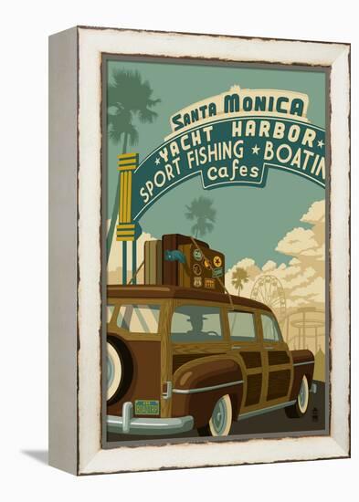 Santa Monica, California - Route 66 - Pier Scene-Lantern Press-Framed Stretched Canvas