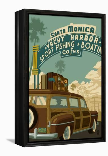 Santa Monica, California - Route 66 - Pier Scene-Lantern Press-Framed Stretched Canvas