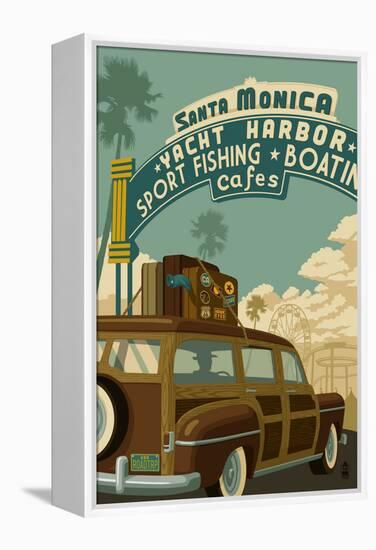 Santa Monica, California - Route 66 - Pier Scene-Lantern Press-Framed Stretched Canvas