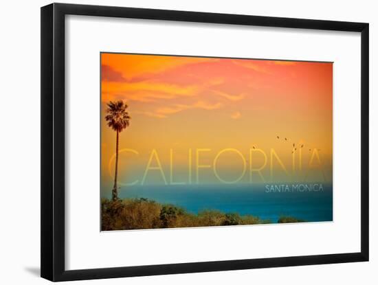 Santa Monica, California - Sunset and Bird-Lantern Press-Framed Art Print