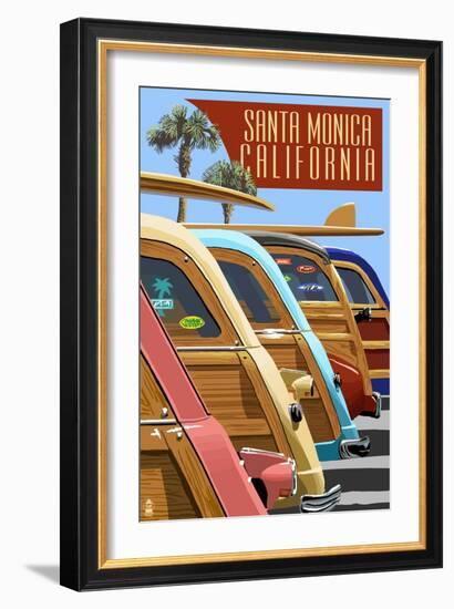 Santa Monica, California - Woodies Lined Up-Lantern Press-Framed Art Print