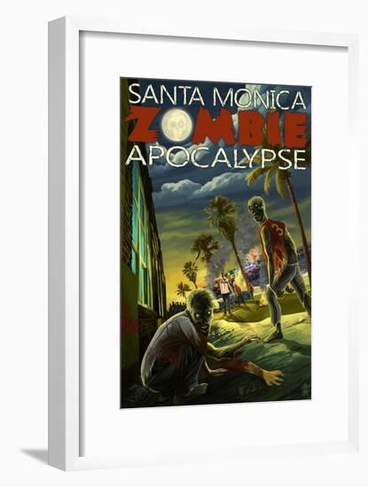 Santa Monica, California - Zombie Apocalypse-Lantern Press-Framed Art Print