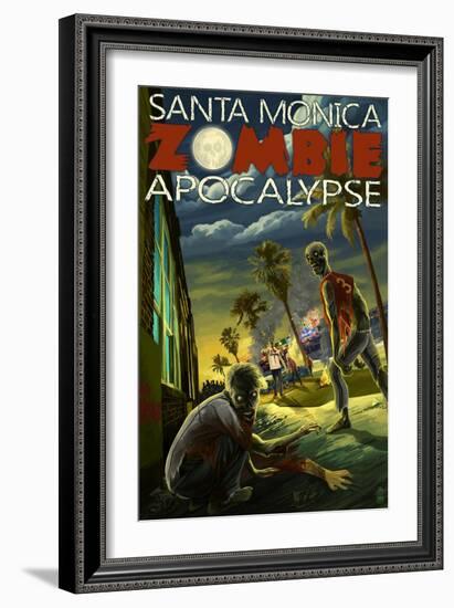 Santa Monica, California - Zombie Apocalypse-Lantern Press-Framed Art Print