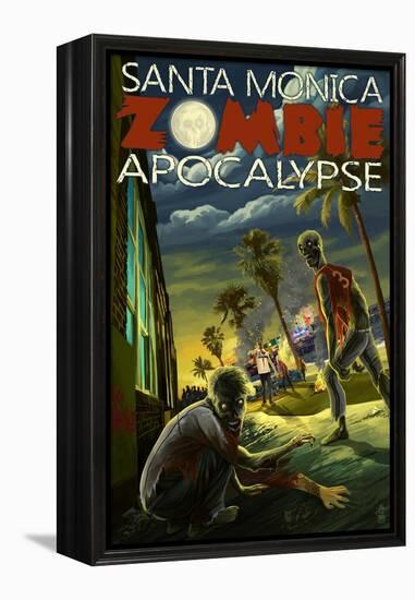 Santa Monica, California - Zombie Apocalypse-Lantern Press-Framed Stretched Canvas